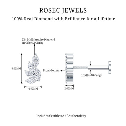 Nature Inspired Marquise Diamond Cluster Earring for Helix