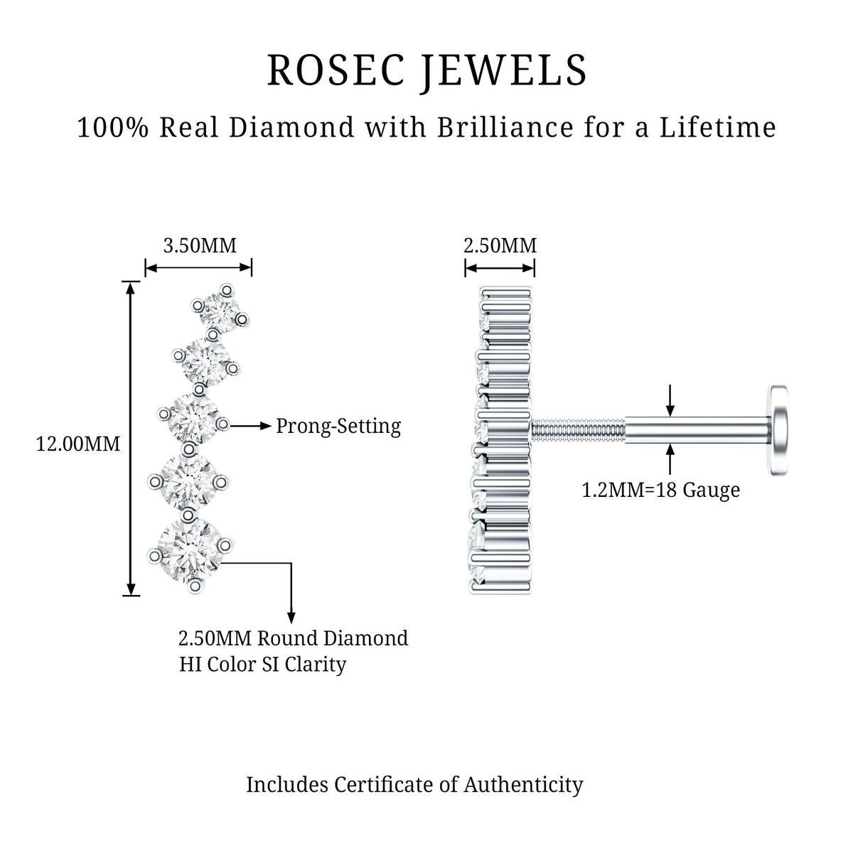 Minimal Graduated Diamond Crawler Earring