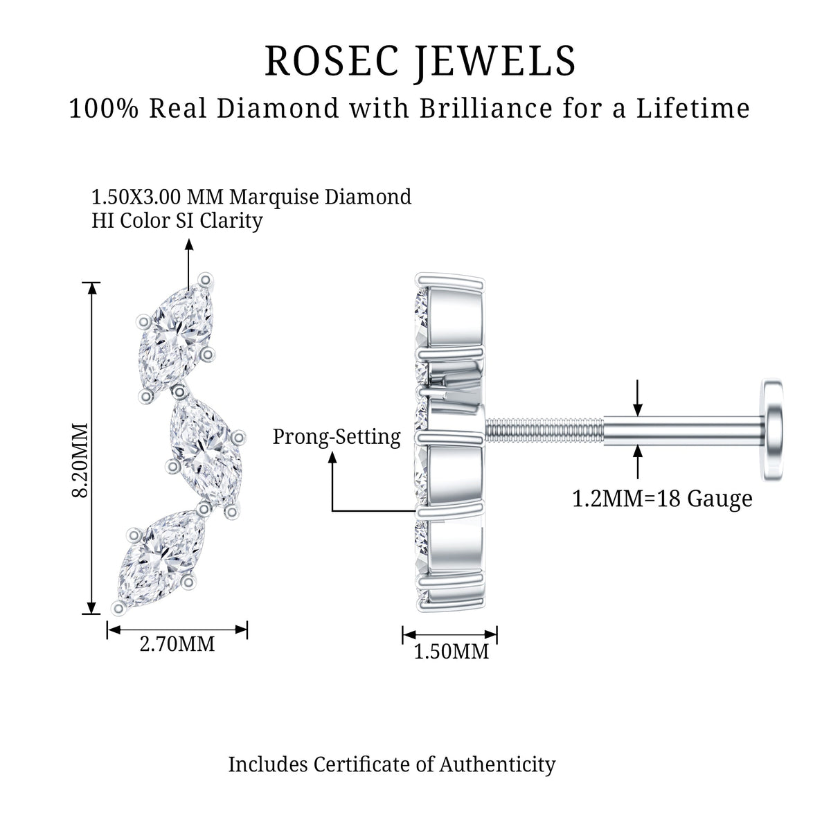 Classic Marquise Diamond Helix Earring