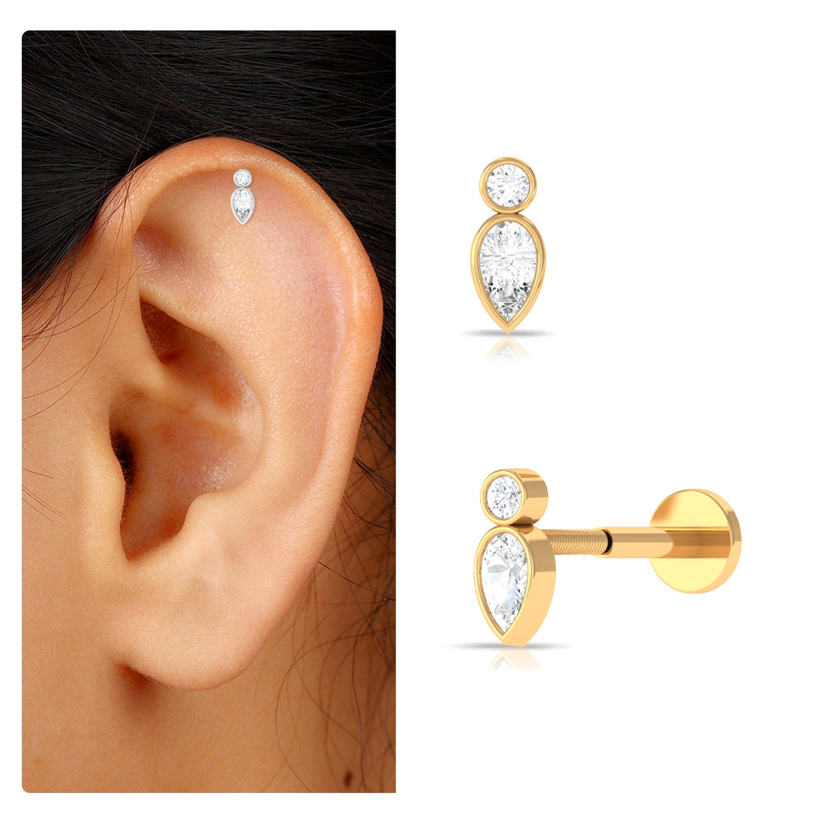 Minimal Pear Diamond Tragus Earring in Bezel Setting