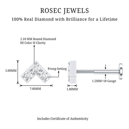 Certified Diamond Chevron V Earring for Tragus Piercing