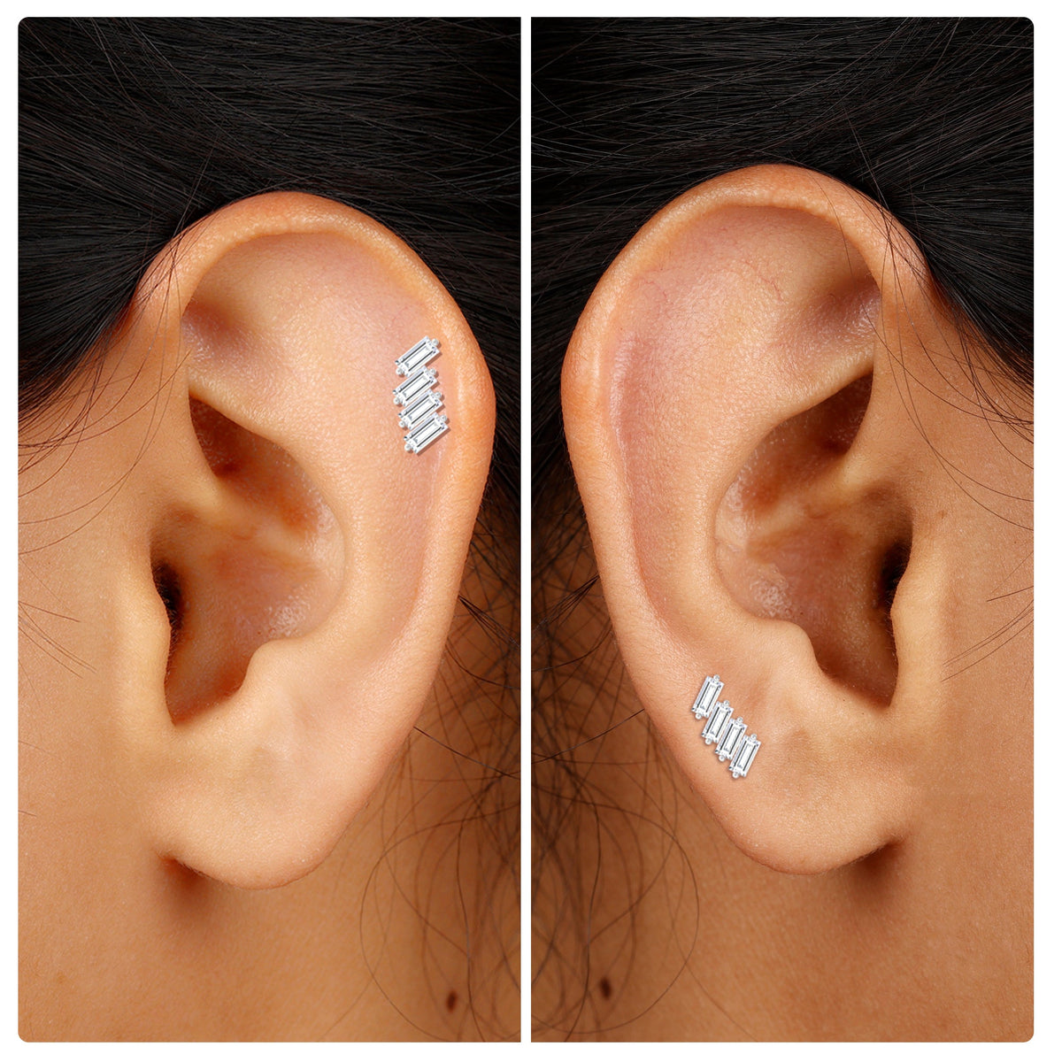 Baguette Diamond Helix Earring with Flat Back