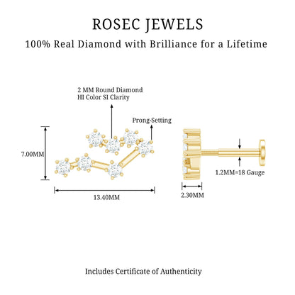Round Diamond Gemini Zodiac Cartilage Earring