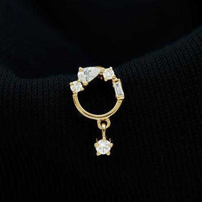 Moissanite Circle Drop Earring for Cartilage Piercing