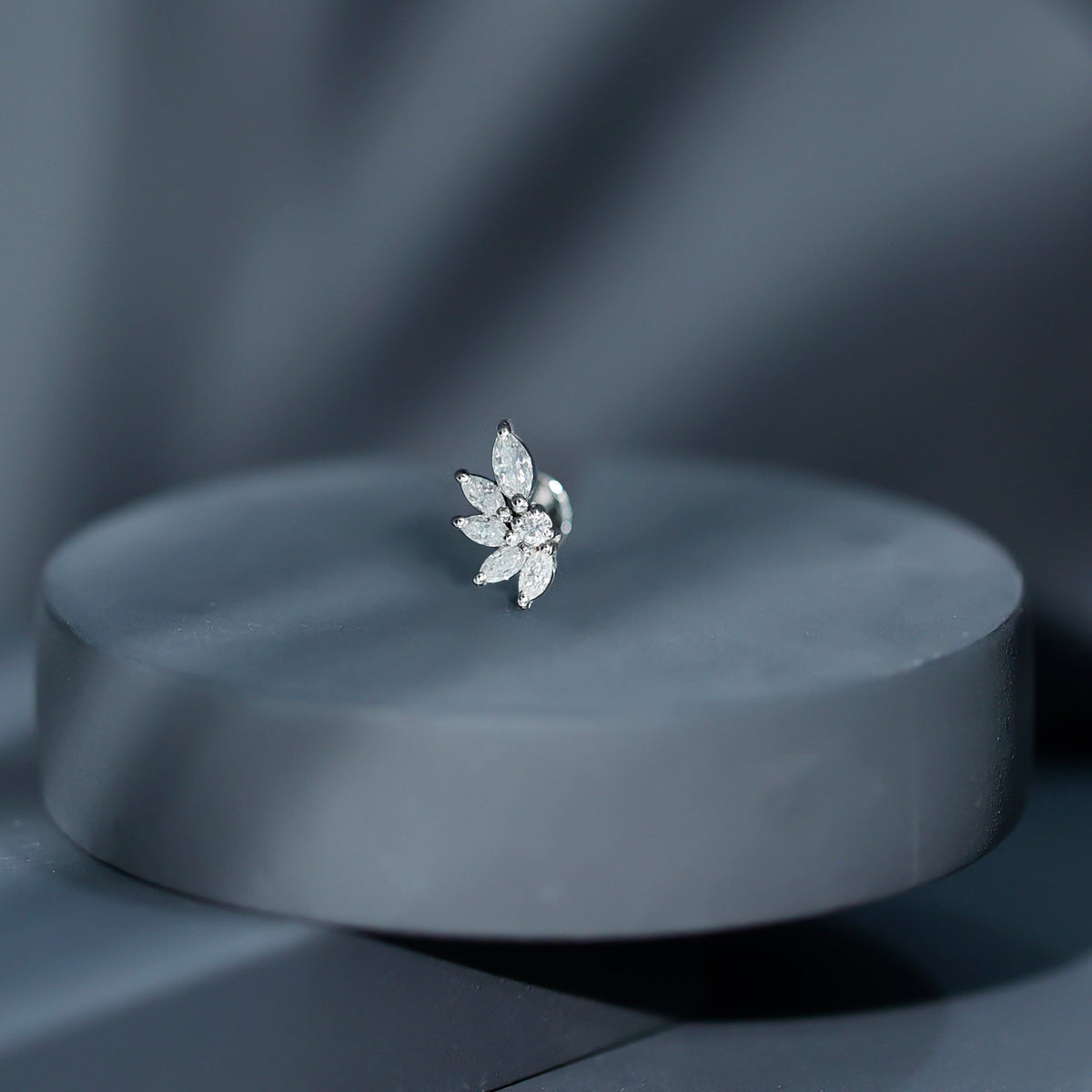 Marquise and Round Cut Moissanite Earring for Cartilage Piercing