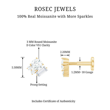 Baguette and Round Moissanite Cluster Tragus Earring