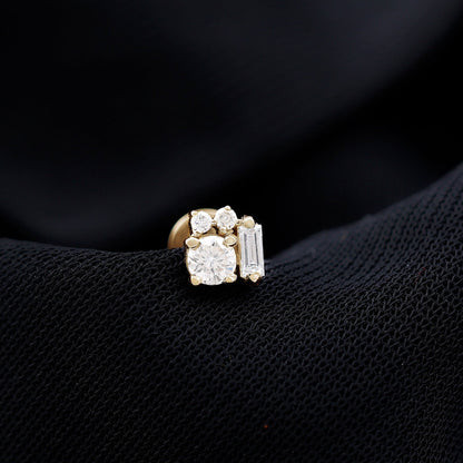 Baguette and Round Moissanite Cluster Tragus Earring