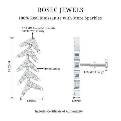 Certified Moissanite Leaf Crawler Earring for Helix Piercing