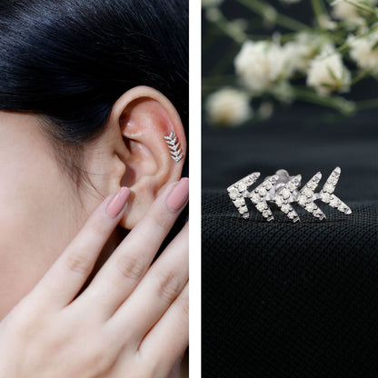 Certified Moissanite Leaf Crawler Earring for Helix Piercing