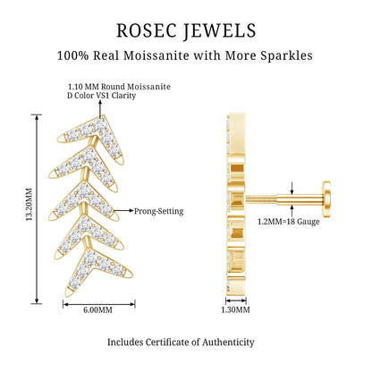 Certified Moissanite Leaf Crawler Earring for Helix Piercing