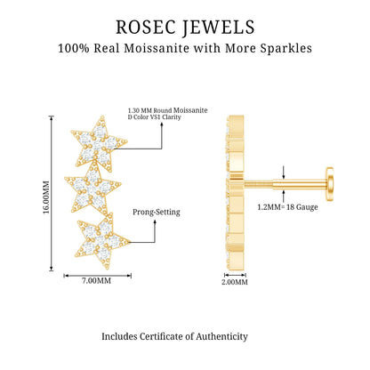 Certified Moissanite Star Ear Crawler Earring