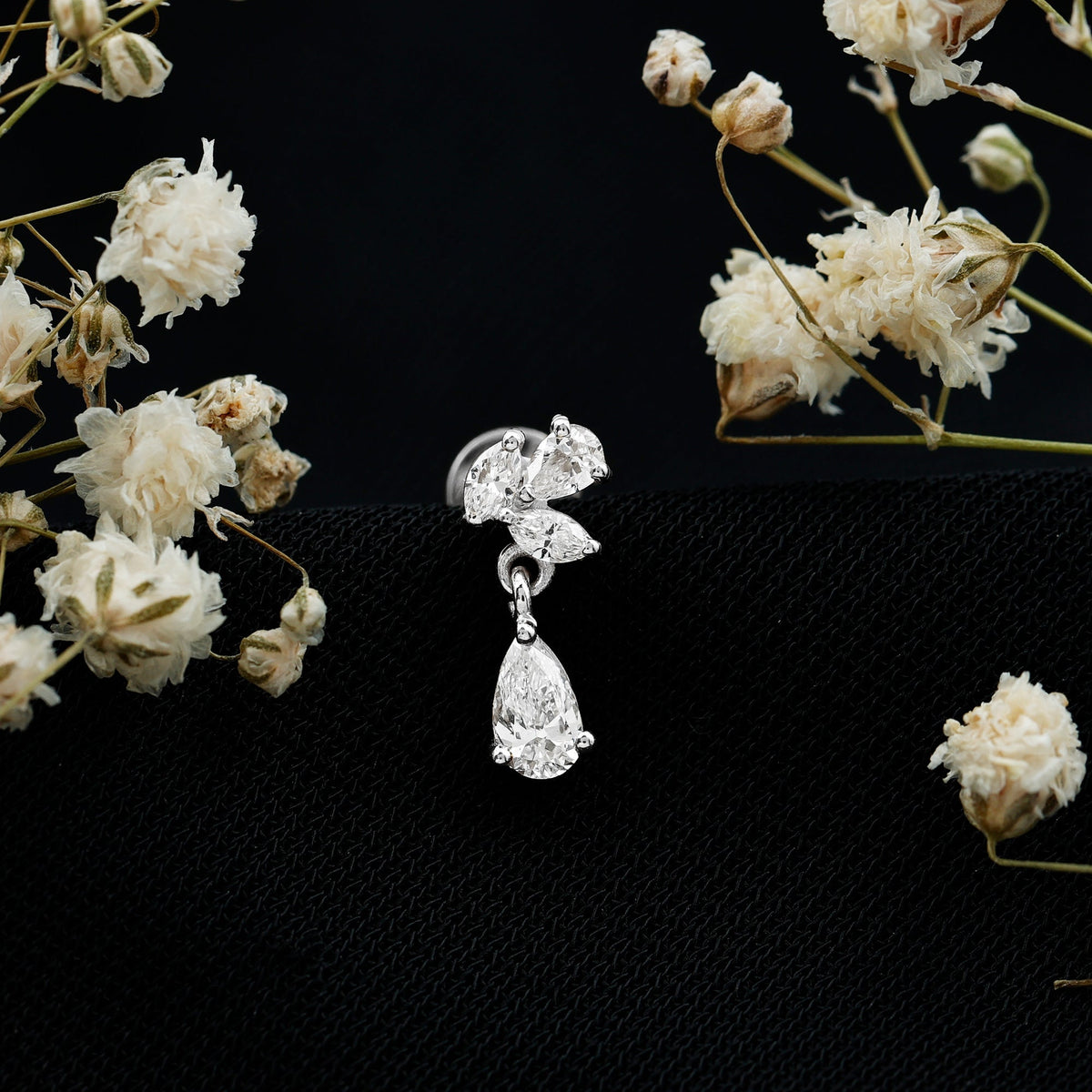 Natural Diamond Teardrop Cartilage Earring With Certificate