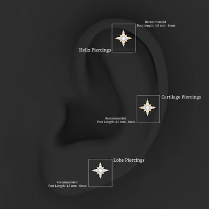 Moissanite Starburst Cartilage Earring with Flat Back