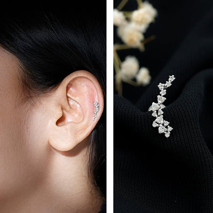 Natural Diamond Cluster Crawler Earring for Helix Piercing