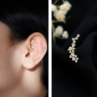 Natural Diamond Cluster Crawler Earring for Helix Piercing