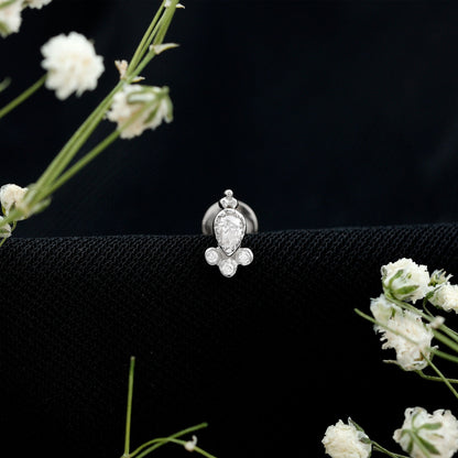 Vintage Style Moissanite Tragus Earring in Bezel Setting