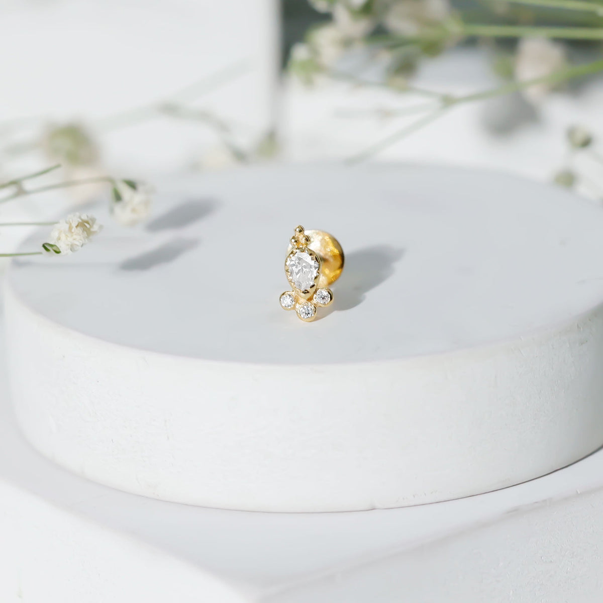 Vintage Style Moissanite Tragus Earring in Bezel Setting