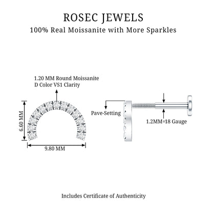 Moissanite Half Circle Earring for Helix Piercing