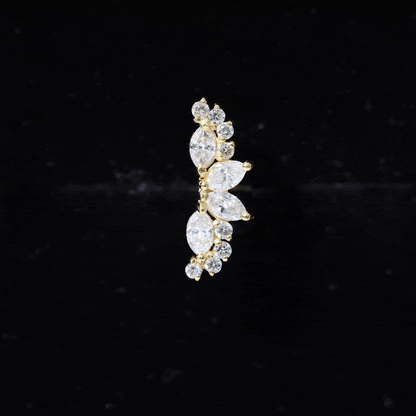 Marquise and Round Moissanite Curved Crawler Earring