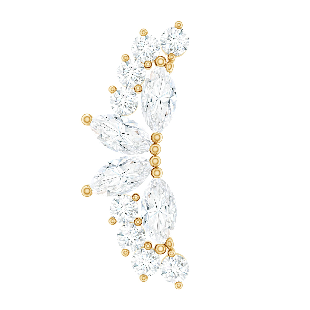 Marquise and Round Moissanite Curved Crawler Earring