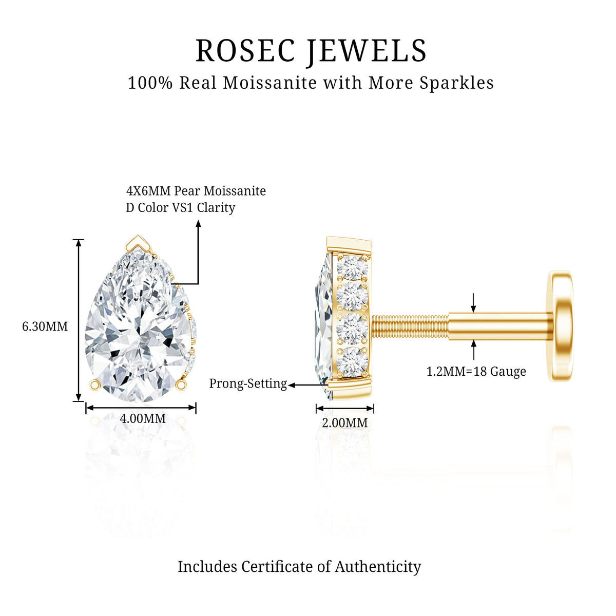 Pear Shaped Moissanite Solitaire Cartilage Earring