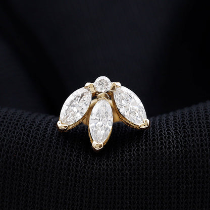 Certified Marquise Moissanite Lotus Flower Earring for Helix Piercing