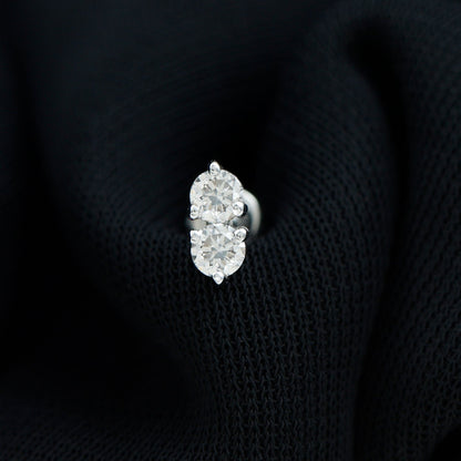 Natural Diamond 2 Stone Earring for Tragus Piercing