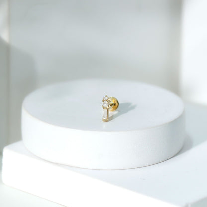 Genuine Diamond Three Stone Bar Tragus Earring