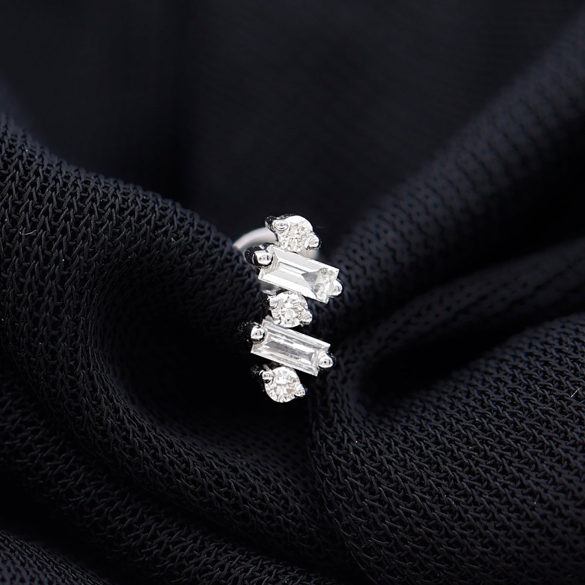 Genuine Baguette Diamond Tragus Earring With Certificate