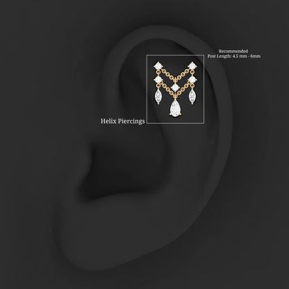 Pear Moissanite Double Chain Earring for Cartilage Piercing