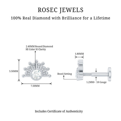 Bezel Set Diamond Sunburst Earring for Helix Piercing