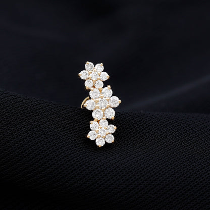 Certified Moissanite Flower Ear Climber Earring