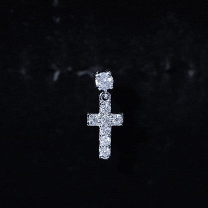 Moissanite Cross Dangly Earring for Helix Piercing