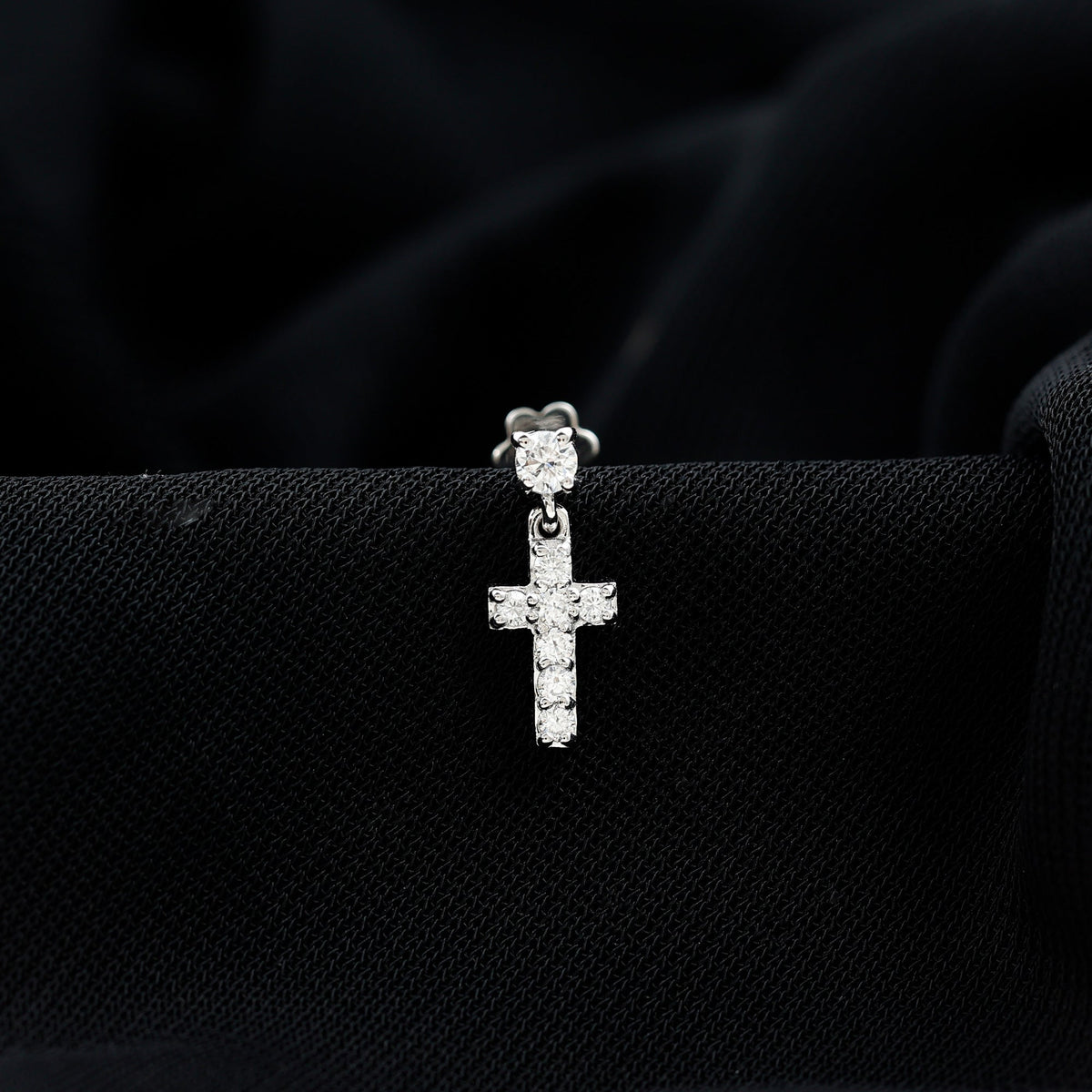 Moissanite Cross Dangly Earring for Helix Piercing