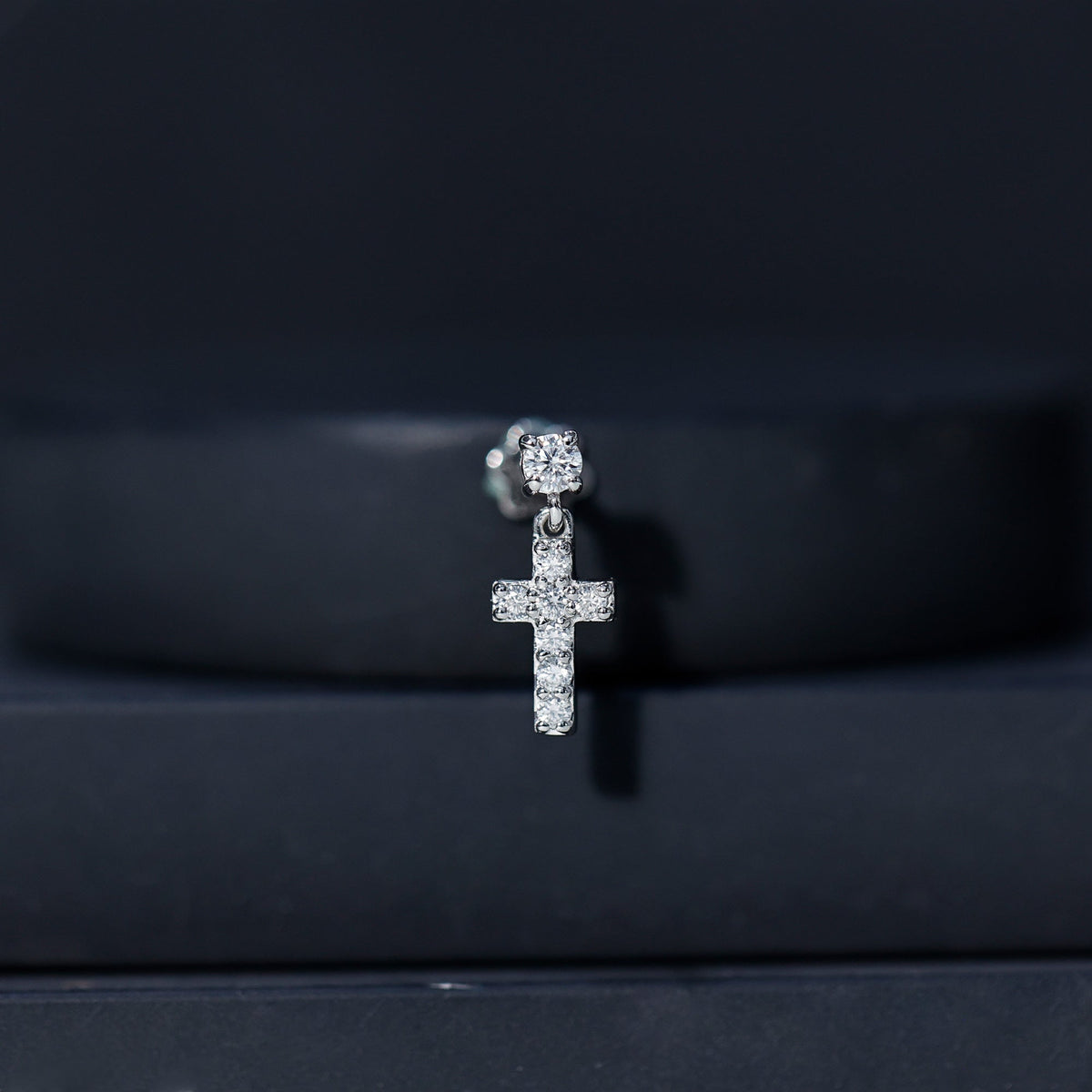 Moissanite Cross Dangly Earring for Helix Piercing