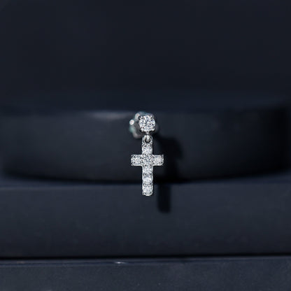 Moissanite Cross Dangly Earring for Helix Piercing