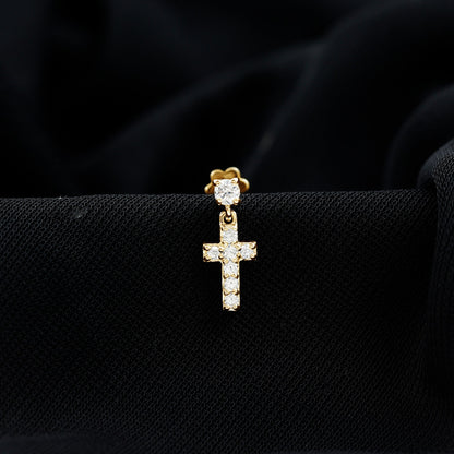 Moissanite Cross Dangly Earring for Helix Piercing
