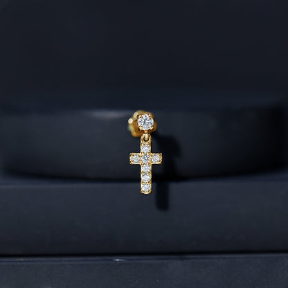 Moissanite Cross Dangly Earring for Helix Piercing