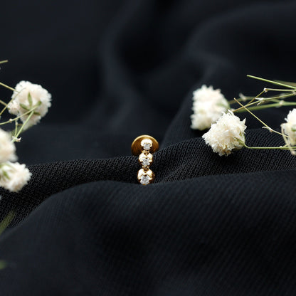 Natural Round Diamond Three Stone Tragus Earring