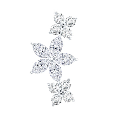 Certified Round Moissanite Flower Ear Crawler Earring