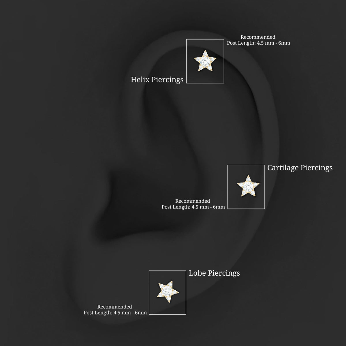 Dainty Moissanite Star Cartilage Earring with Flat Back