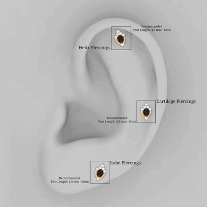 Certified Black Onyx Designer Helix Earring with Lab Grown Diamond