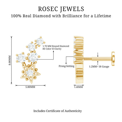 Natural Diamond Star Crawler Earring for Helix Piercing
