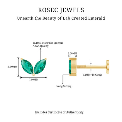 Marquise Lab Grown Emerald Leaf Earring for Helix Piercing