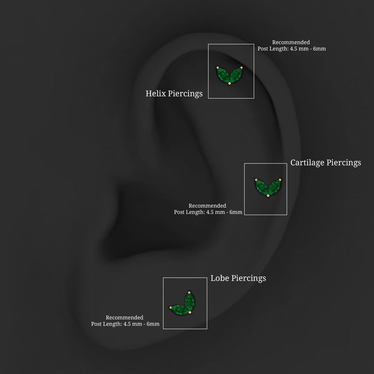 Marquise Lab Grown Emerald Leaf Earring for Helix Piercing