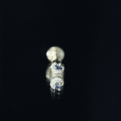 Dainty Blue Sapphire and Diamond Moon Helix Earring