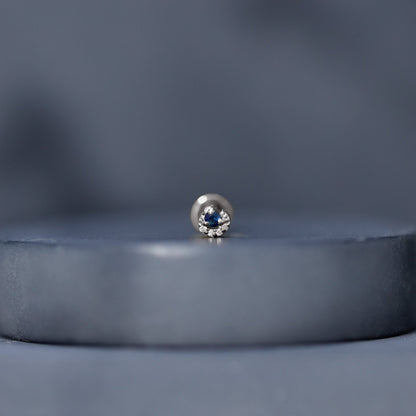 Dainty Blue Sapphire and Diamond Moon Helix Earring