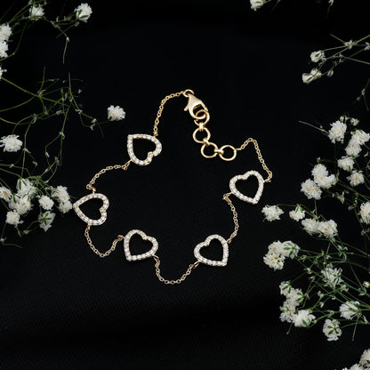 Certified Diamond Heart Chain Bracelet in Prong Setting