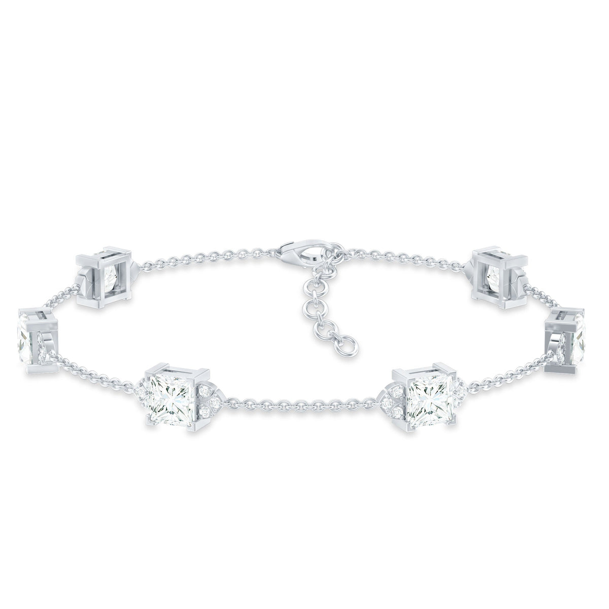 Princess Cut Lab Grown Diamond Station Chain Bracelet