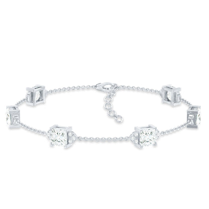 Princess Cut Lab Grown Diamond Station Chain Bracelet